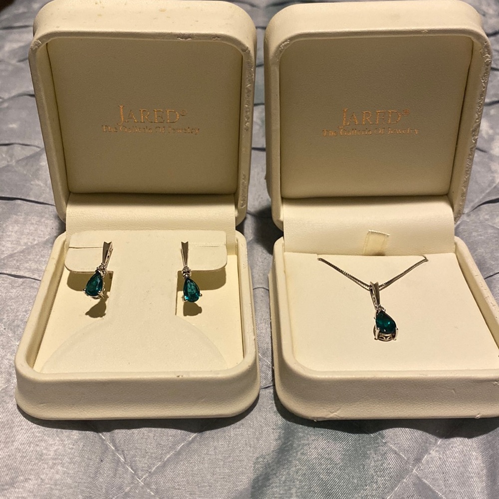 Sterling Silver and Lab Created Emerald Necklace and Earring Set
